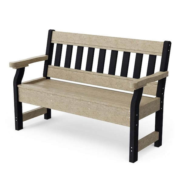 Heritage Weathered Wood and Black HDPE Plastic Outdoor Garden Bench