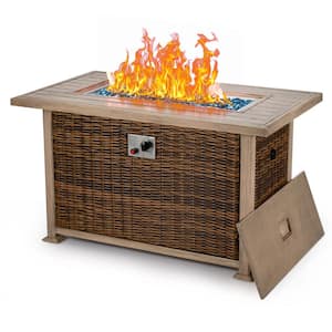 Brown Rectangular Wicker Outdoor Fire Pit Table