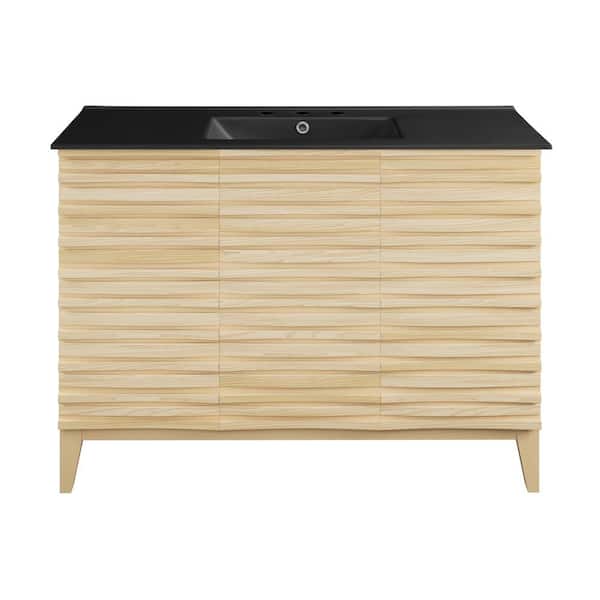 Swiss Madison Cascade 48 in. W Natural Oak Bathroom Vanity in Black with 3-Hole Ceramic Sink Top