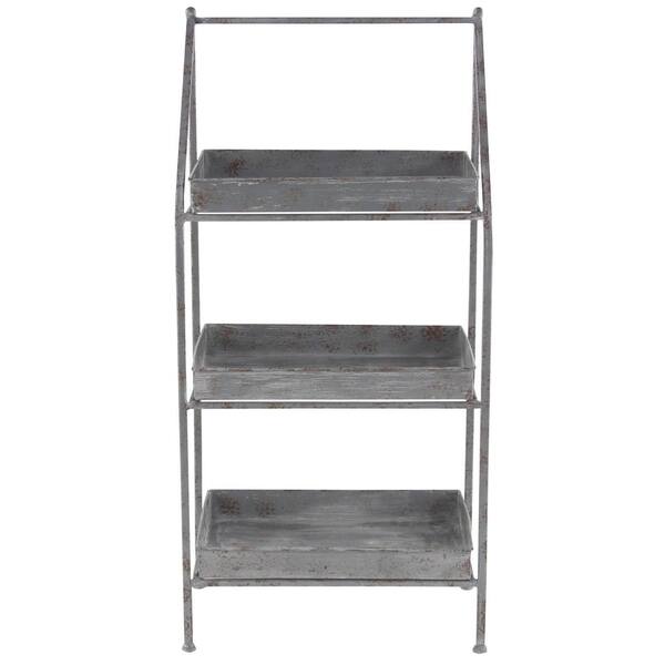 Litton Lane Small Rectangular Distressed Silver Outdoor Metal Plant Stand With 3 Shelves 18 X 39 74891 The Home Depot