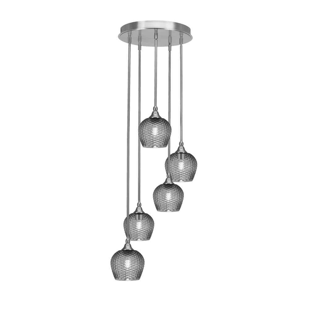 Villa 15.25 in. 5-Light Brushed Nickel Cluster Pendant Light with 6 in. Smo