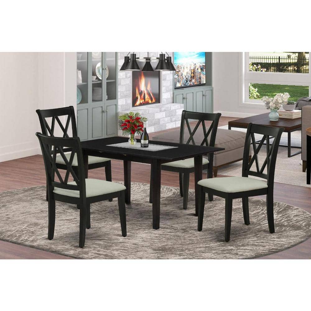 5-Piece Black Finish Solid Wood Top-Rectangular Dining Room Set with Butterfly Leaf-Seats 4