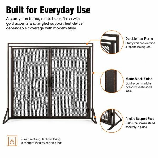 SUNRINX 40 in. W Single-Panel Iron Fine Mesh Spark Guard Fireplace