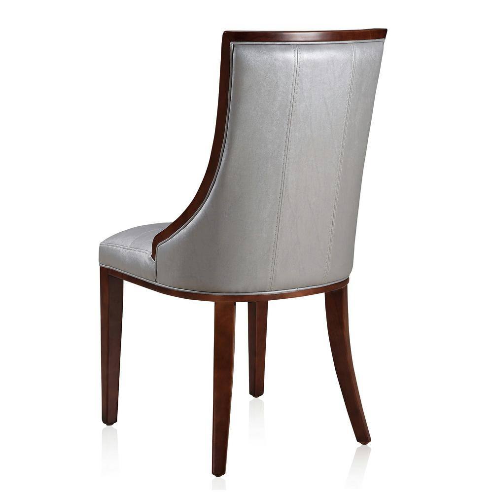 Silver Faux Leather Upholstered Side Chair with Wood Frame