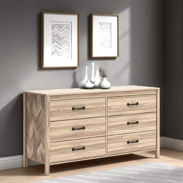 Bette Light Oak 6-Drawer 60 in. Wide Dresser Without Mirror