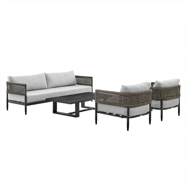 Armen Living Felicia Black 4Piece Aluminum Patio Conversation Set with