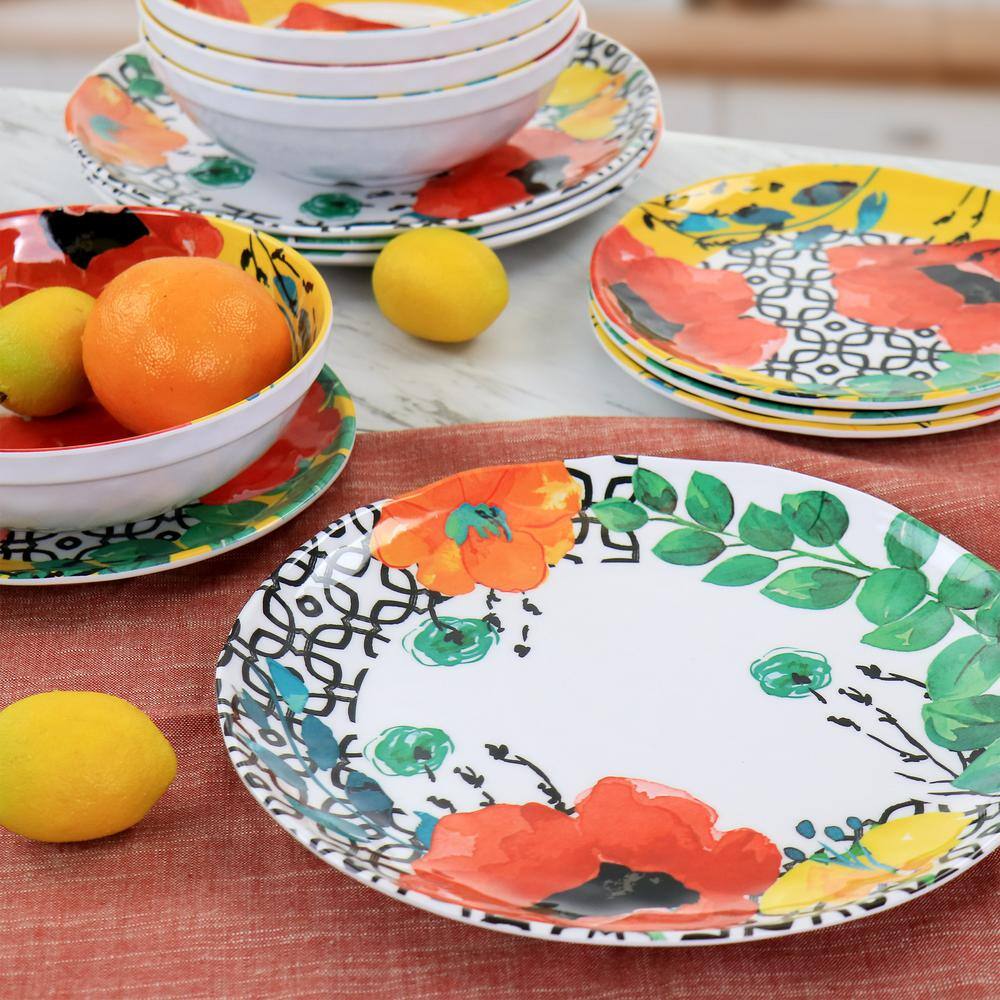 Grace Floral Multicolor Melamine 12-Piece Dinnerware Set