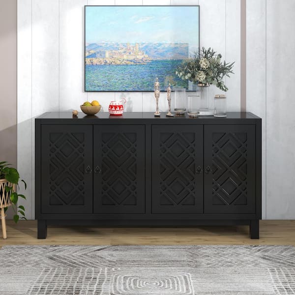 Boosicavelly Black and MDF 60 in. Sideboard with 2-Adjustable Shelves ...