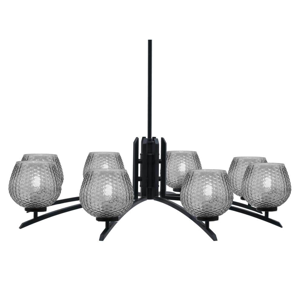 Siena 36 in. 8 Light Matte Black Chandelier with Smoke Textured Glass Shade