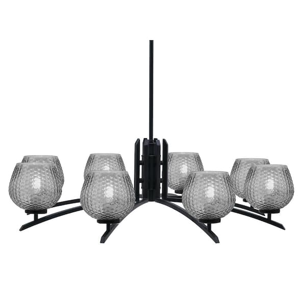 Unbranded Siena 36 in. 8 Light Matte Black Chandelier with Smoke Textured Glass Shades