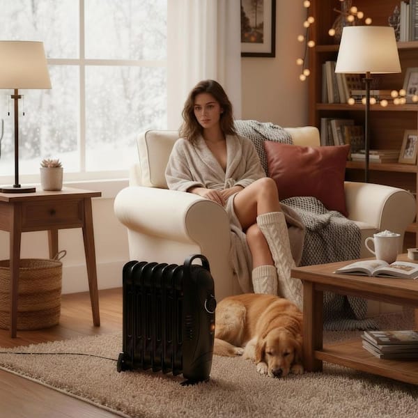 700W Electric Oil-Filled Radiant Space Heater with Energy Saving in Black