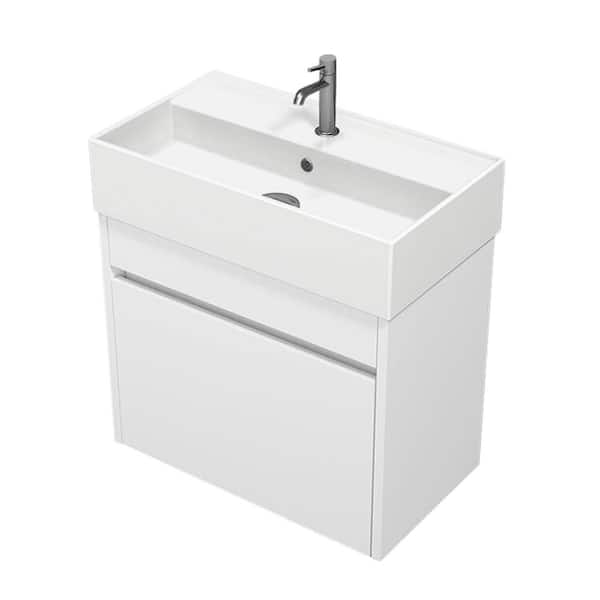 Nameeks MINI 23.62 in. W x 13.39 in. D x 24.4 in. H Wall Mounted Bath Vanity in Glossy White  with Vanity Top Basin in White