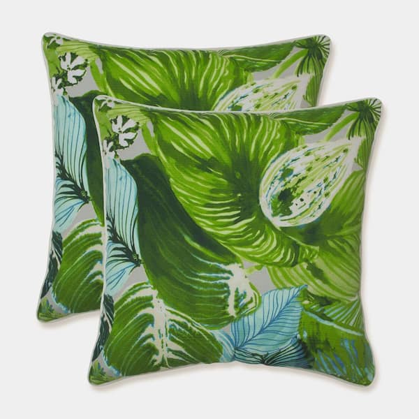 Pillow Perfect Floral Green Square Outdoor Square Throw Pillow 2-Pack