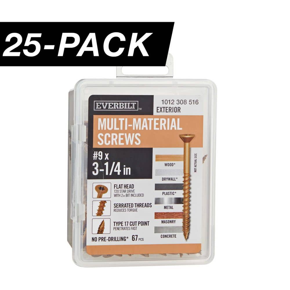 25-Pack #9 in. x 3-1/4 in. Brown 6-Lobe Star Drive Exterior Flat Head Multi-Material Screw (25 lbs. / 1,675-Piece) price history on PriceWatchPro