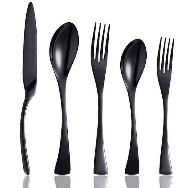 20-Piece Modern Black Stainless Steel Flatware Set with Knives Forks Spoons for 4-Person Dining Set Kit