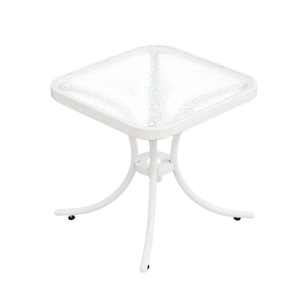 18in White Square Outdoor Side Table, Glass Top and Metal Frame price history on PriceWatchPro