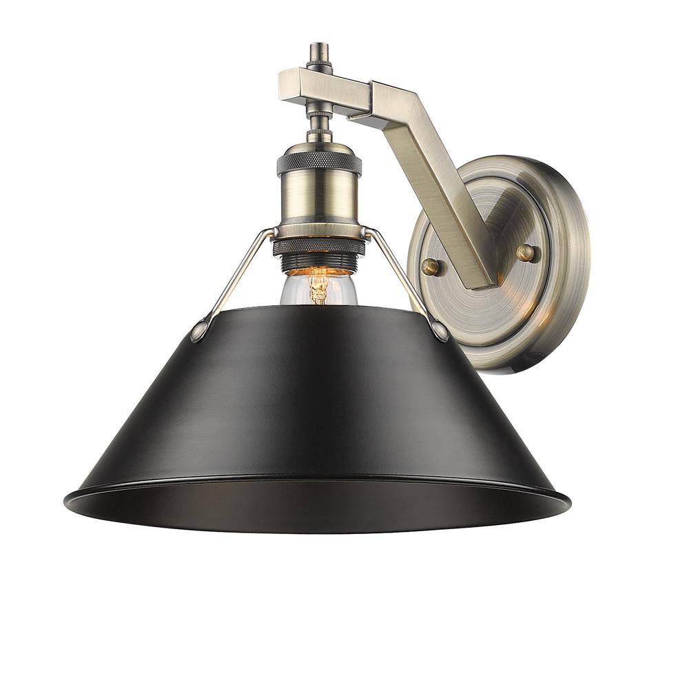 Aged Brass and Black Steel Transitional Wall Sconce