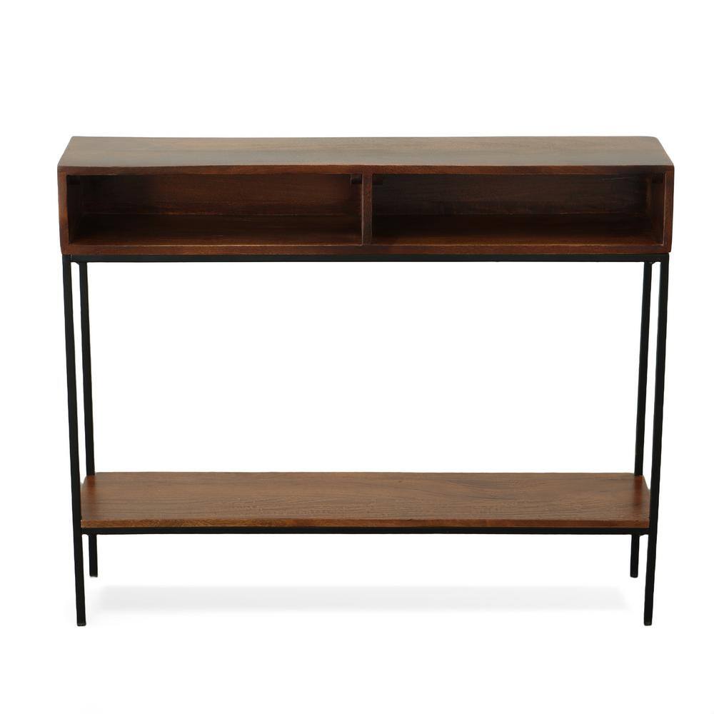 Chestnut & Black Mango Wood Industrial Console with Storage
