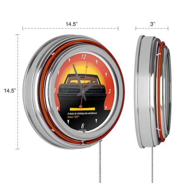 Trademark 14 In Pontiac Gto Time And Distance Double Ring Neon Wall Clock Gm1400 Gto V2 The Home Depot