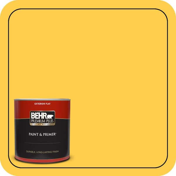 BEHR PREMIUM PLUS 1 qt. #340B-6 Pineapple Soda Flat Exterior Paint & Primer