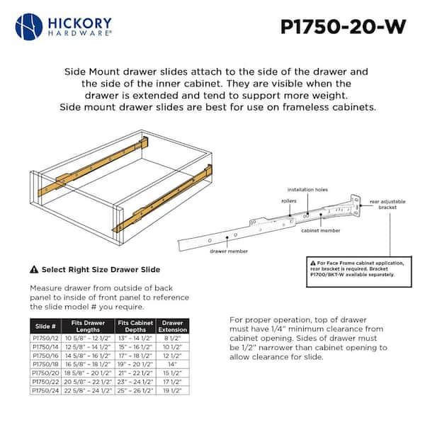 20 in. Side Mount Euro Drawer Slide (1-Pack) 20 in. Side Mount Euro Drawer Slide (1-Pack)