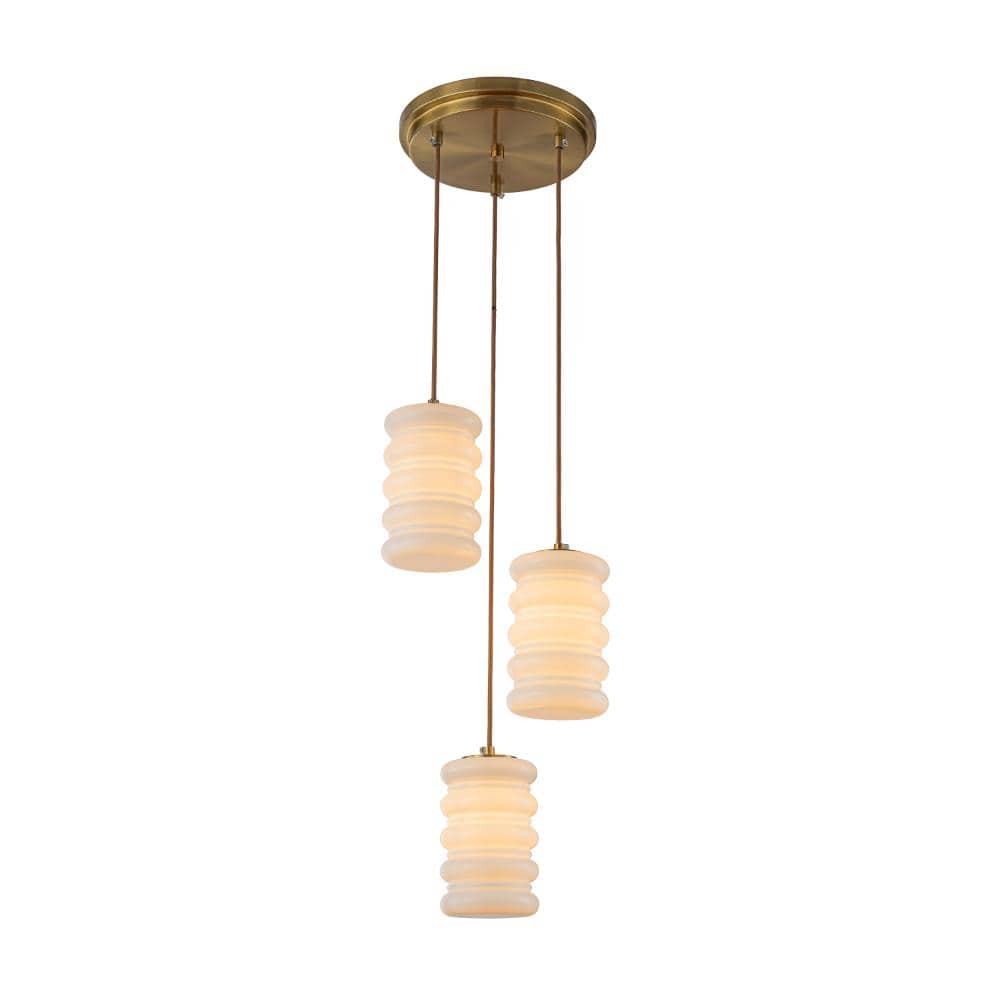 3-Light Satin Brass Cluster Pendant Light with Stacked Opal Glass Shades and Adjustable Hanging Cords price history on PriceWatchPro