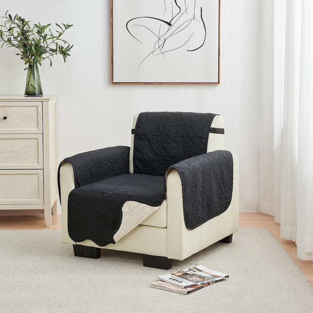 FRESHFOLDS Black / Taupe Reversible Microfiber Chair Furniture ...