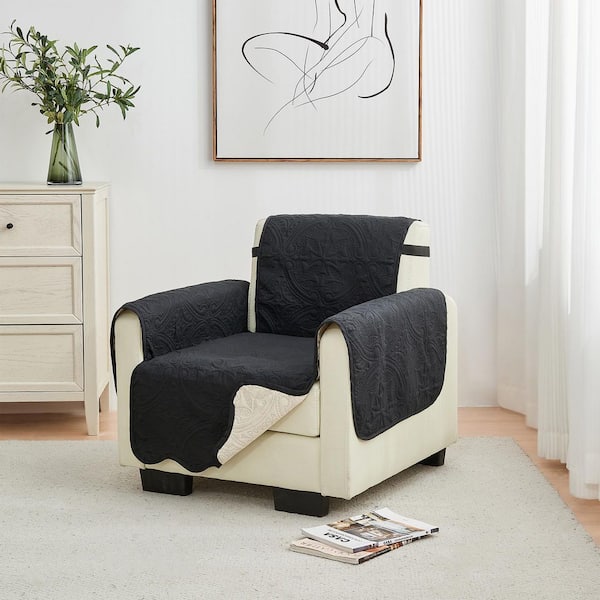 Black / Taupe Reversible Microfiber Chair Furniture Protector