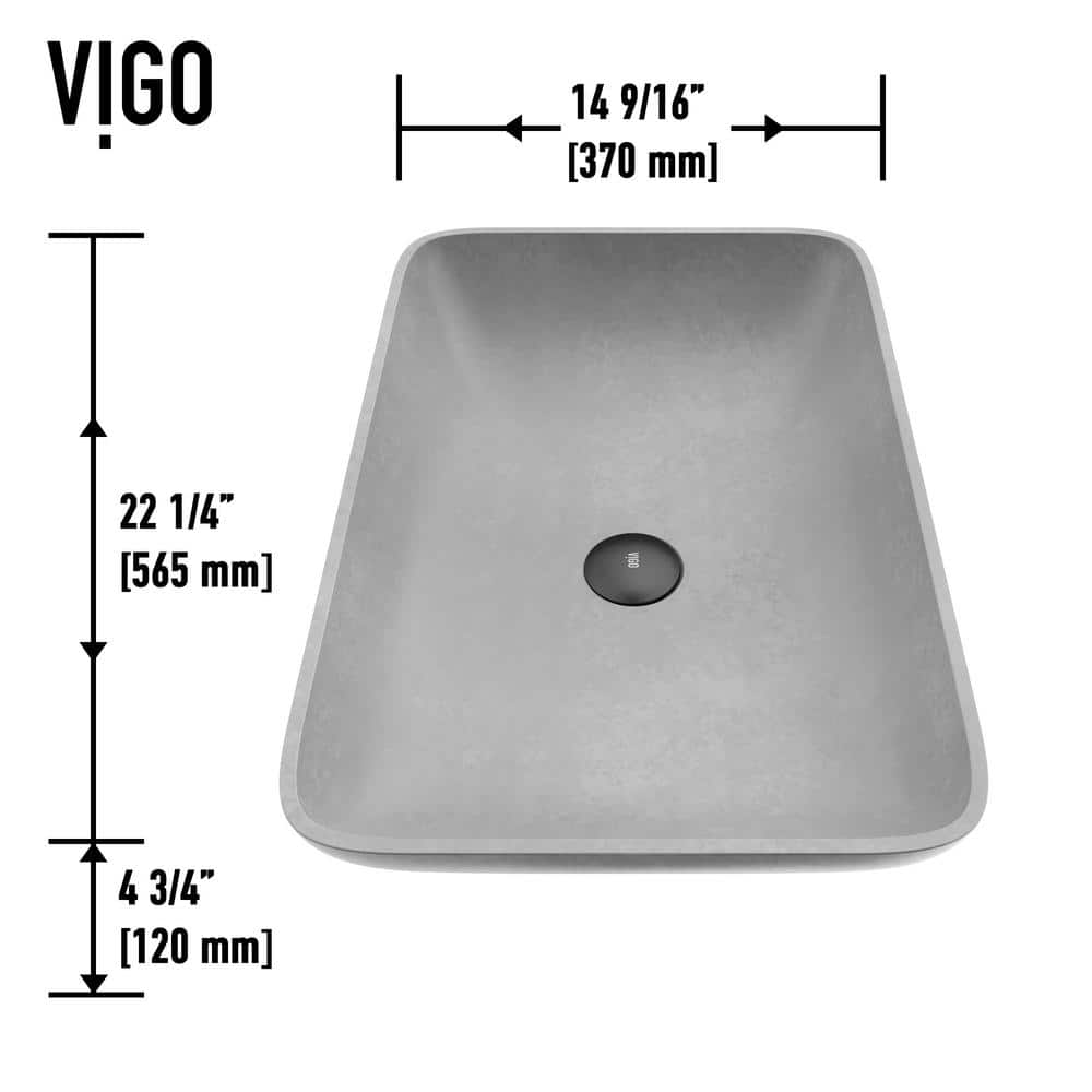 Gray Concreto Stone Rectangular Vessel Bathroom Sink