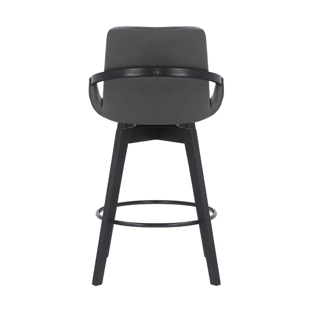 26" Gray Faux Leather and Black Wood Swivel Bar Stool