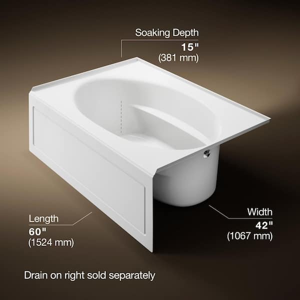 Windward 60 in. x 42 in. Soaking Bathtub with Right-Hand Drain in White