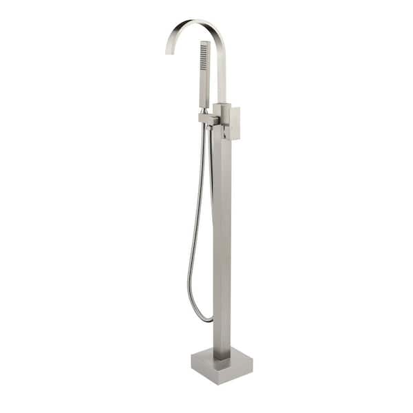 FLG Single-Handle Freestanding Tub Faucet with Hand Sprayer Brass Floor Mount Bath Tub Filler in Brushed Nickel