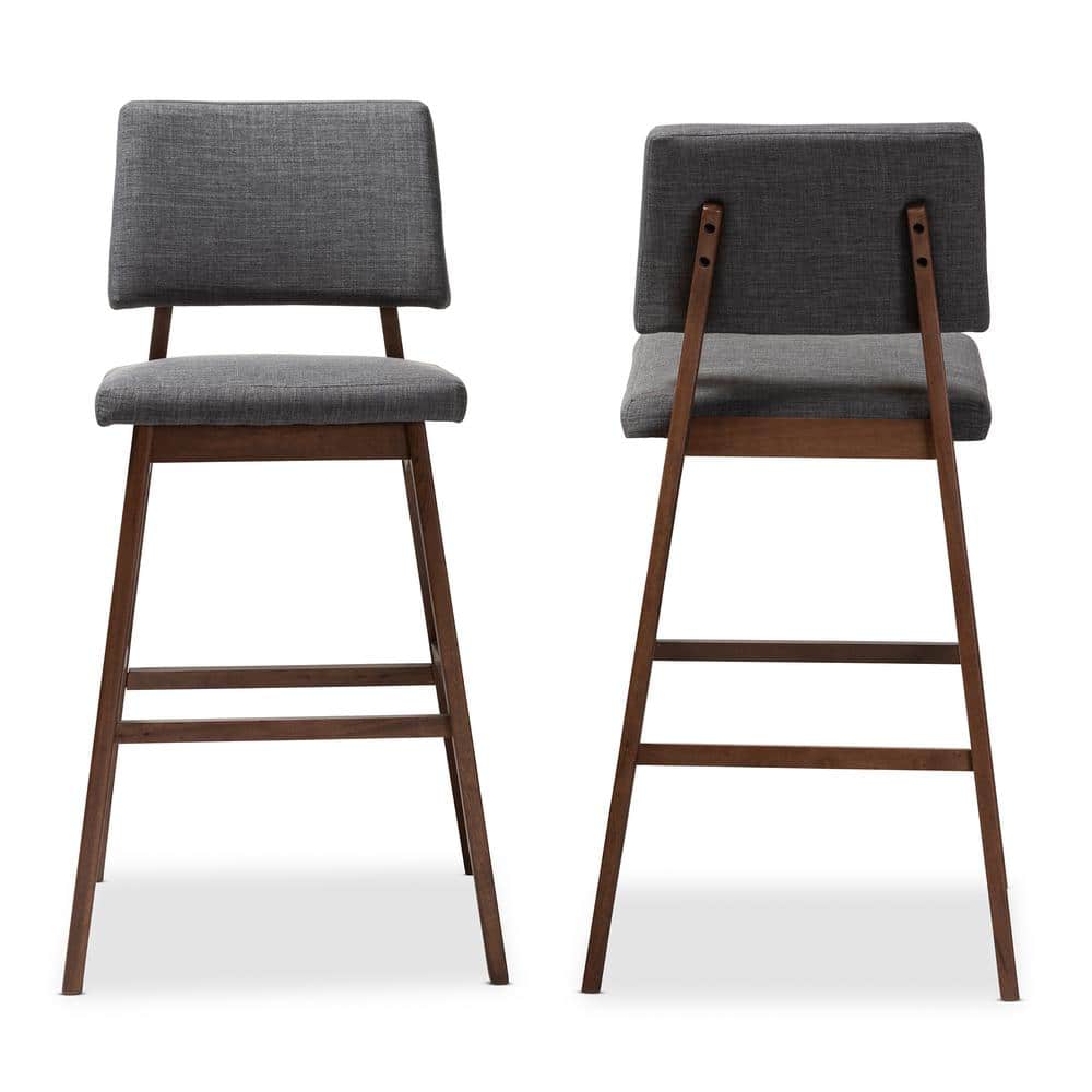 Colton Mid-Century Dark Gray and Walnut Wood Bar Stool Set