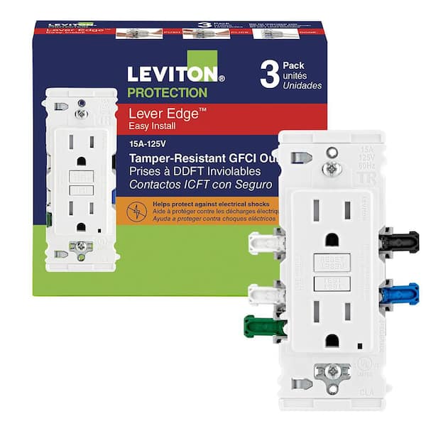 Lever Edge 15 Amp 125 Volt Self-Test Tamper-Resistant GFCI Duplex Outlet/Receptacle, White (3-Pack) EGFT1-3W