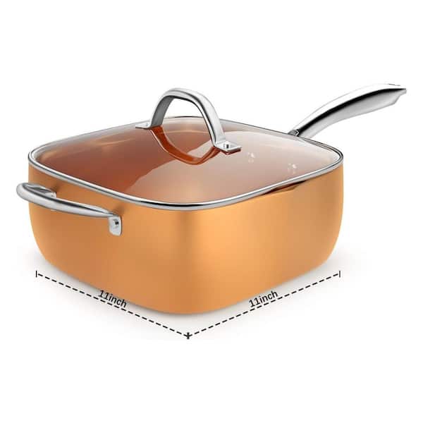 UUDULY Aluminum 4-Piece Copper Finish Ceramic Nonstick Deep Square