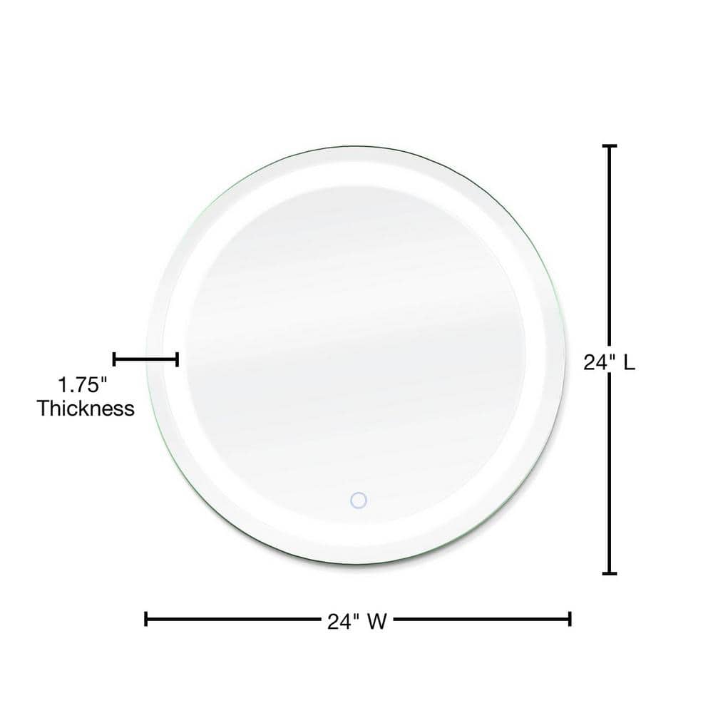 24-Inch Round Frameless LED Bathroom Vanity Mirror