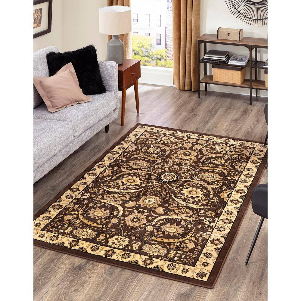 Brown Floral Rectangular Synthetic 7' x 10' Rug