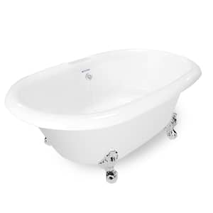 72 in. AcraStone Acrylic Double Clawfoot Non-Whirlpool Bathtub in White with Large Ball and Claw Feet in Chrome
