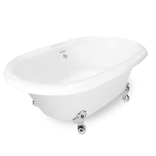 American Bath Factory 72 in. AcraStone Acrylic Double Clawfoot Non-Whirlpool Bathtub in White with Large Ball and Claw Feet in Chrome