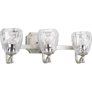 Anjoux Collection 3-Light Silver Ridge Clear Water Glass Luxe Bath Vanity Light
