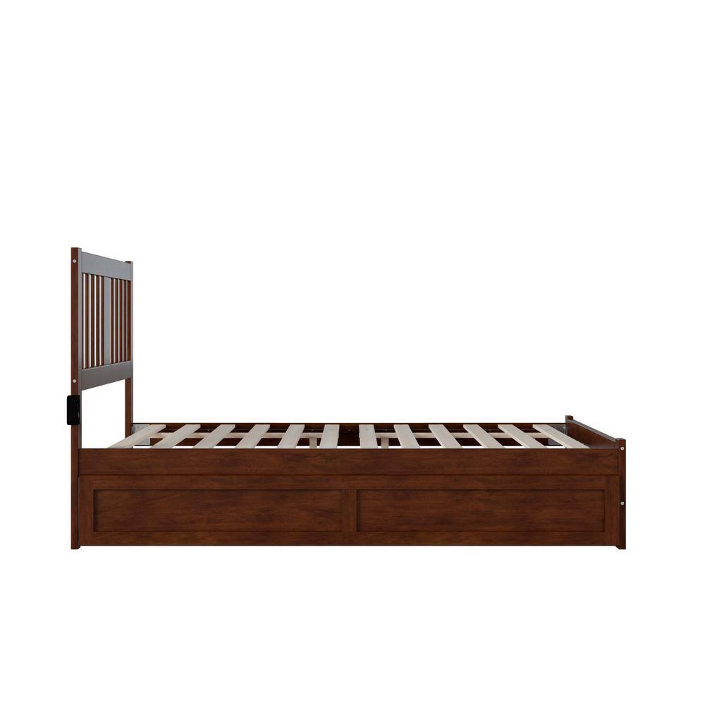 Walnut Full Size Mission Wood Platform Bed with Trundle