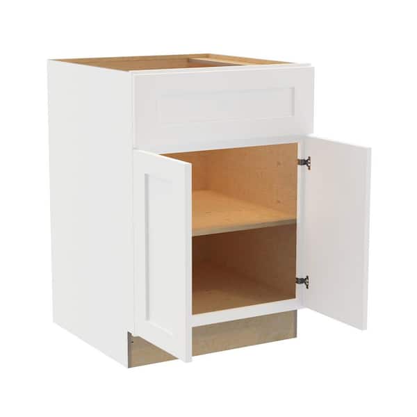 Newport 27 in. W x 24 in. D x 34.5 in. H Assembled Plywood Base Kitchen Cabinet in Pacific White with Soft Close