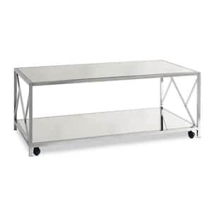Stella 3-Piece 47 in. Chrome Large Rectangle Glass Coffee Table Set with Casters