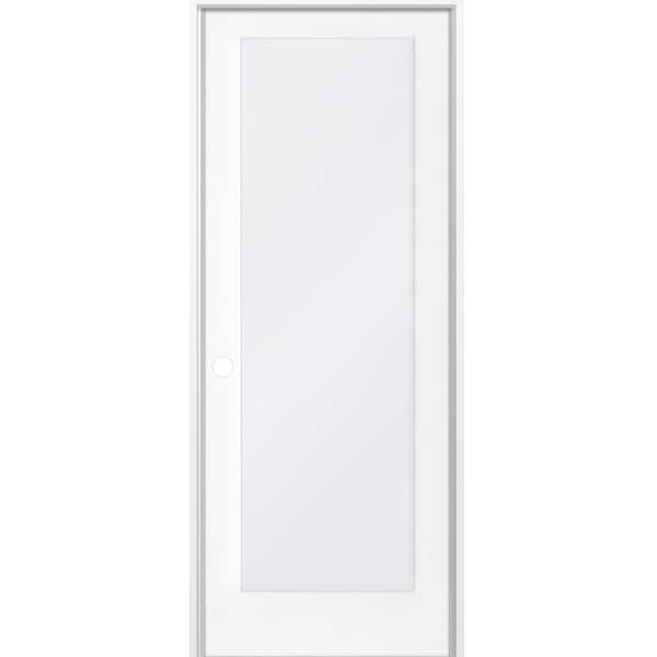 Krosswood Doors 30 in. x 80 in. 1-Lite Satin Etch Solid HybridCore MDF Primed Right-Hand Single Prehung Interior Door