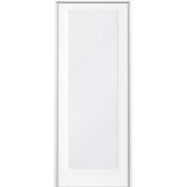 Krosswood Doors 32 in. x 80 in. 1-Lite Satin Etch Solid Core MDF Primed Right-Hand Single Prehung Interior Door