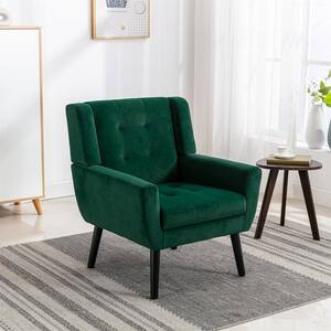 Retro Green Soft Velvet Ergonomics Accent Chair with Armrest, Upholstered Armchair Reading Side Chair for Living Room