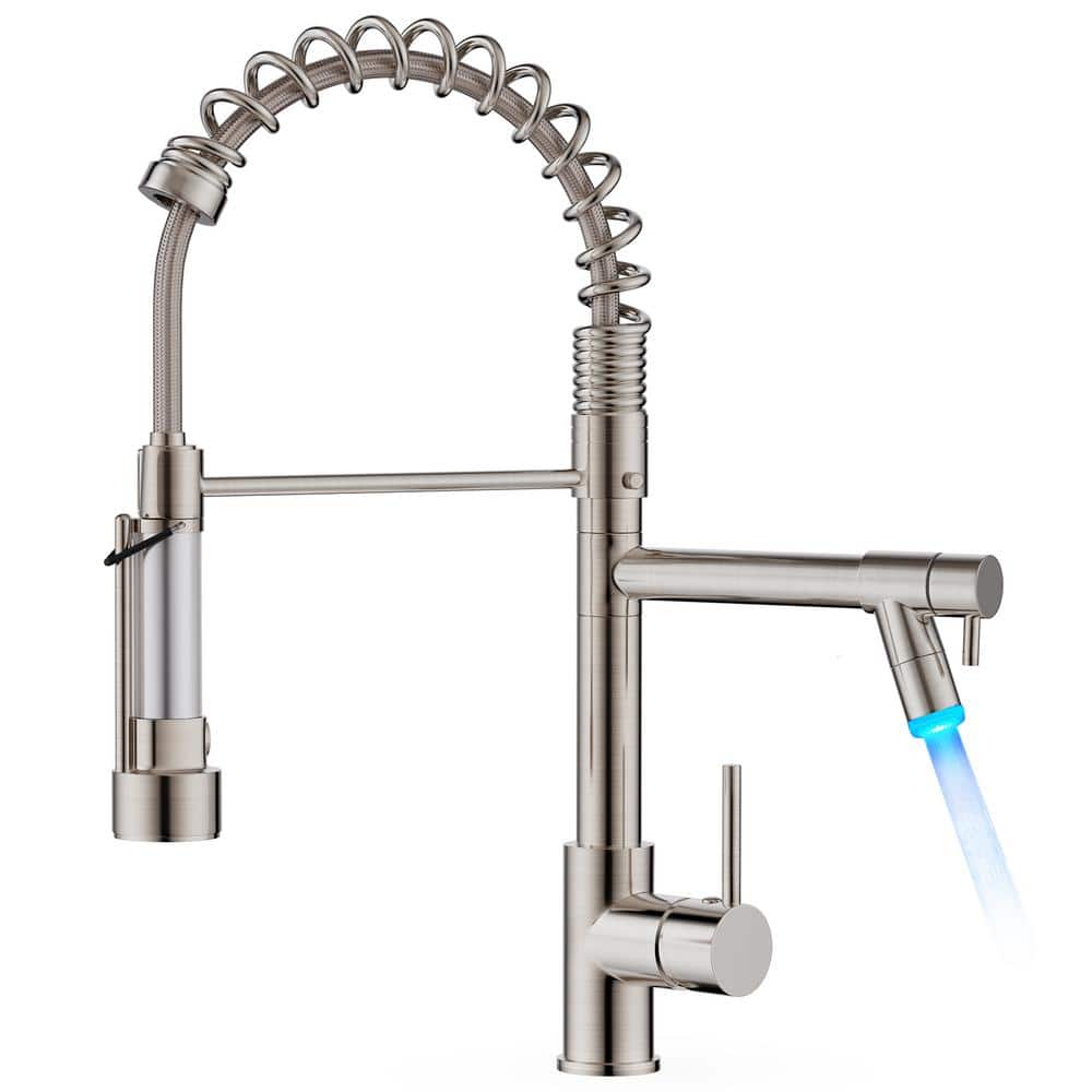Brushed Nickel Pull-Out Spray Kitchen Faucet with LED Light