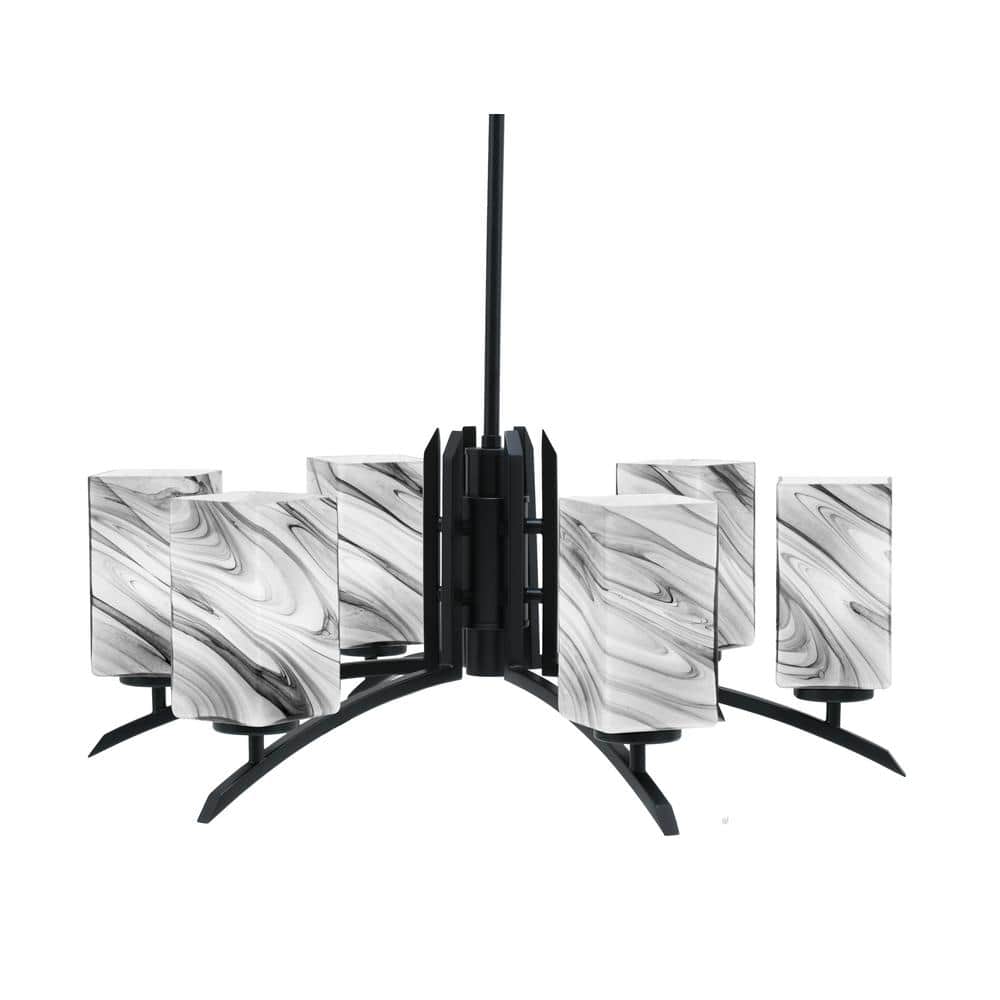Siena 6-Light Matte Black Chandelier, Round Chandelier with Onyx Swirl Glas