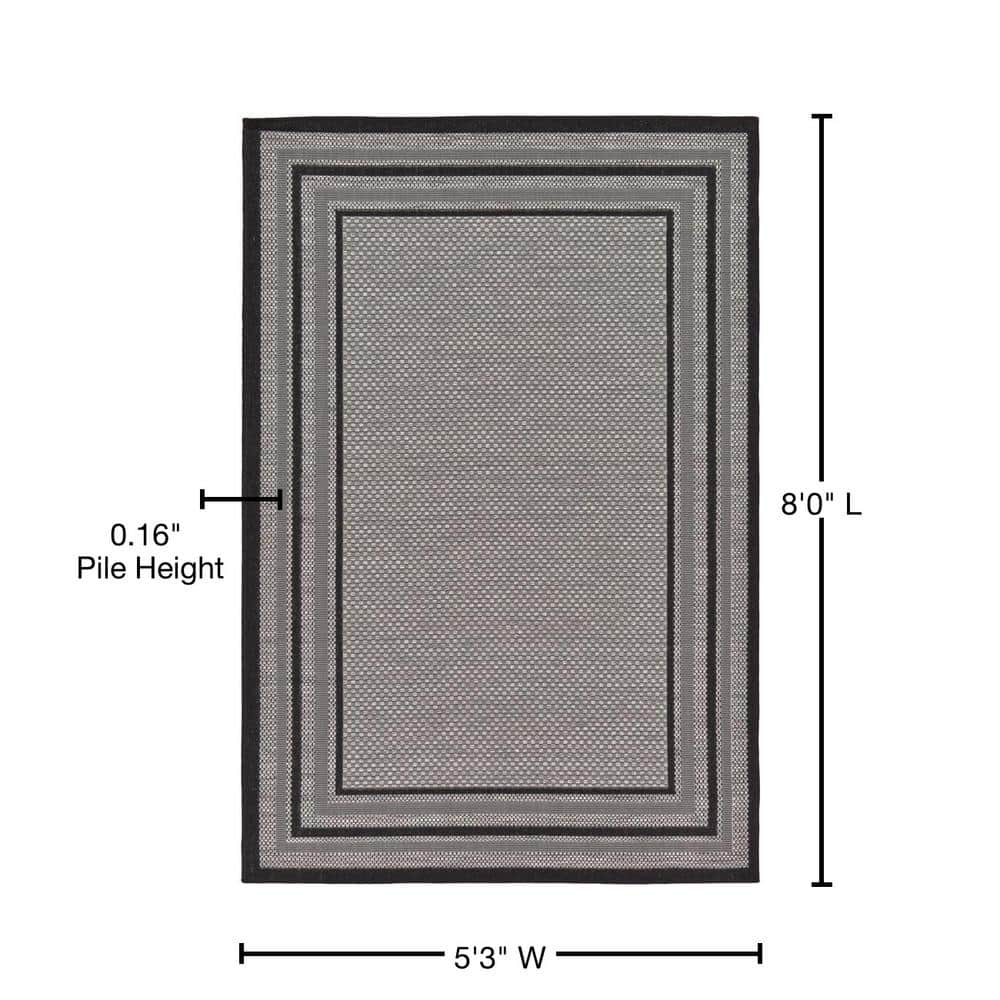 Reversible Multi-Grey Synthetic Outdoor Area Rug 5'3" x 8'