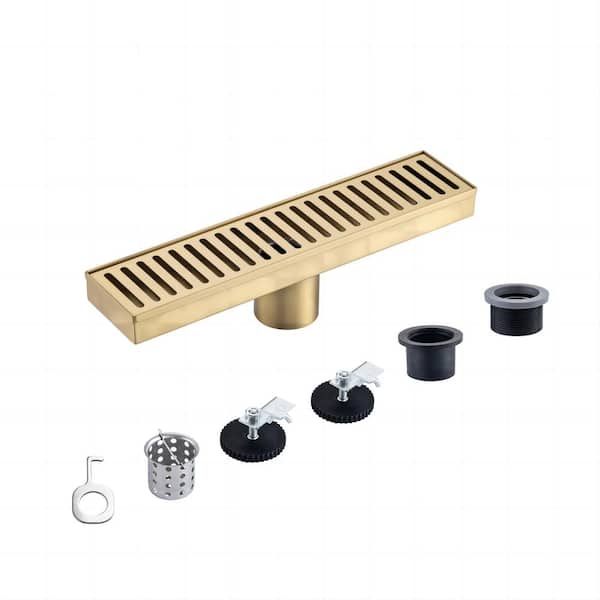 Flynama 12 in. Stainless Steel Linear Grid Shower Drain in Brushed Gold